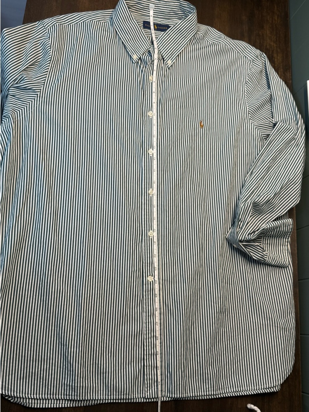 Ralph Lauren Green Stripe Button Down Shirt Sz 18 (36-37) Lightweight Cotton - Picture 3 of 11